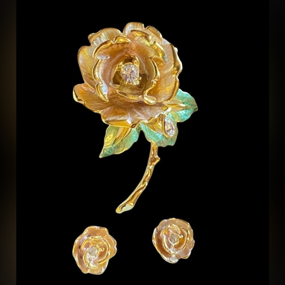 NWT vintage 1997 RJ Graziano England’s Rose Diana brooch & pierced earring set - Picture 4 of 14